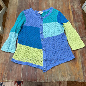 CJ Banks Cardigan 1X Blue Green Patchwork Knit Vintage
